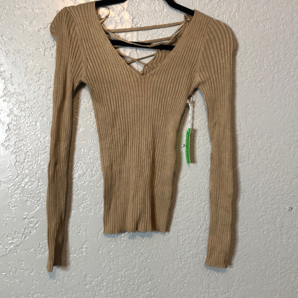 Criss Cross Tan Long Sleeve Top Size Medium NWT